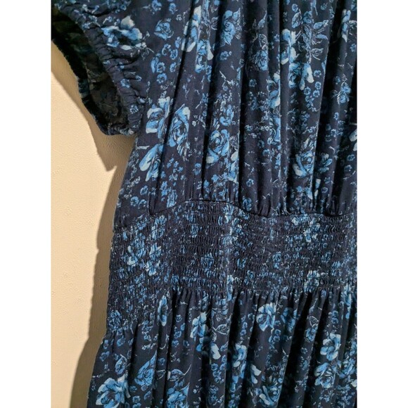 Old Navy Waist-Defined Puff Sleeve Blue Floral Mini Dress 3x Plus Cotton Blend - Picture 5 of 6